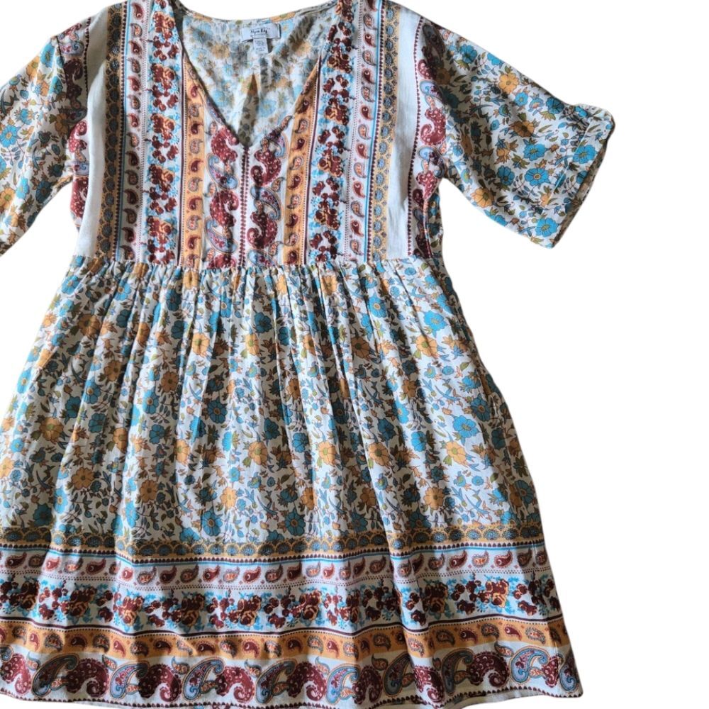 Myra Bag Blue and Orange V-Neck Sundress